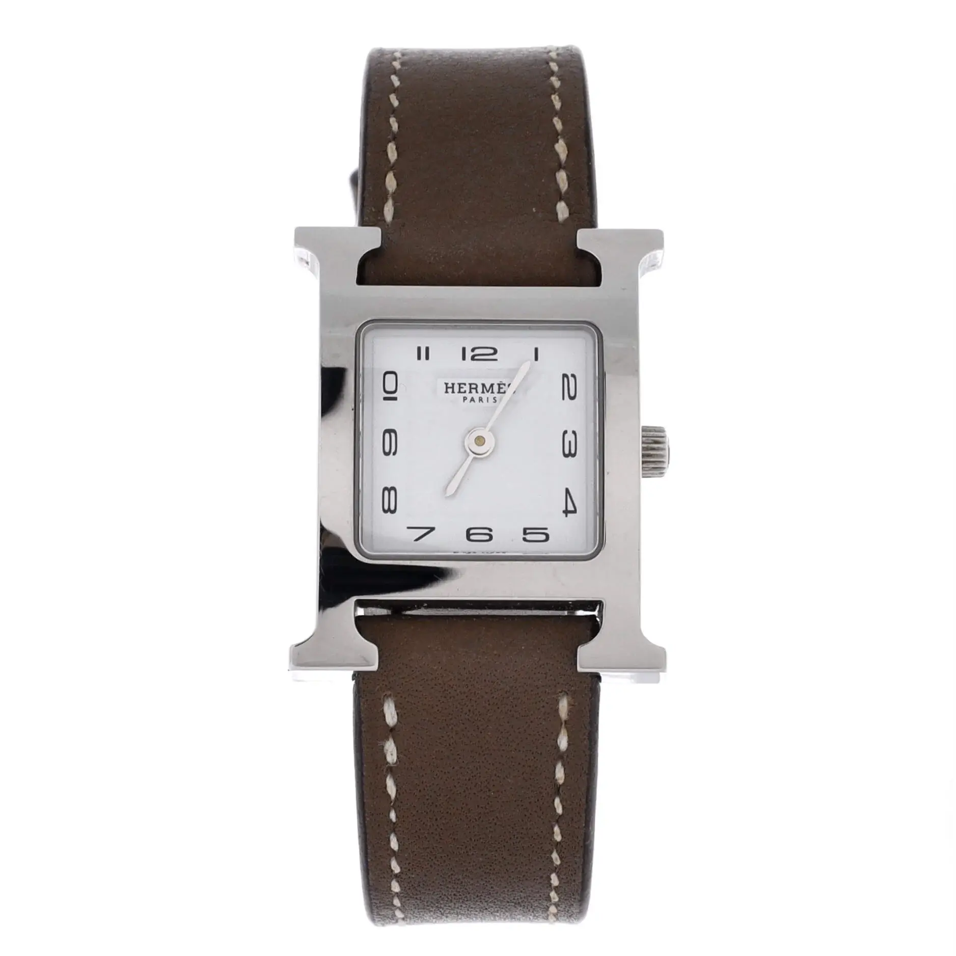 Pre-owned Hermes Heure H Quartz Watch Stainless Steel and Leather 21 by Rebag