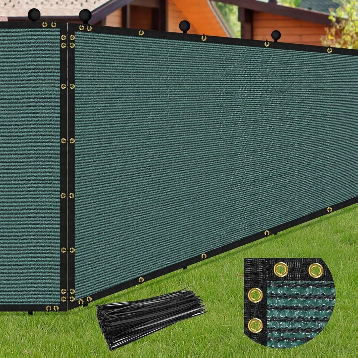 Phepetroll 5x50FT Sturdy Green Grommeted Breathable Grid Polyethylene Fence Mesh Shade Net Cover - Heavy-Duty, Reinforced Bindings, 100 Straps, 90% Blockage, UV Protection, Privacy Screen for Pools, Gardens, Outdoor Chain Link Fence, Privacy Fence Panels