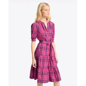 Loretta Shirt Dress in Pink Angie Plaid