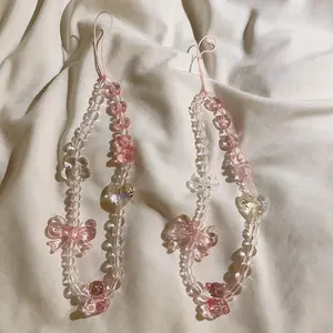Korean Pink Bear Butterfly Flower Phone Strap Charm Chain Knot Cellphone Lanyard Keychain Woman Girl Bag Camera Pendant For Case
