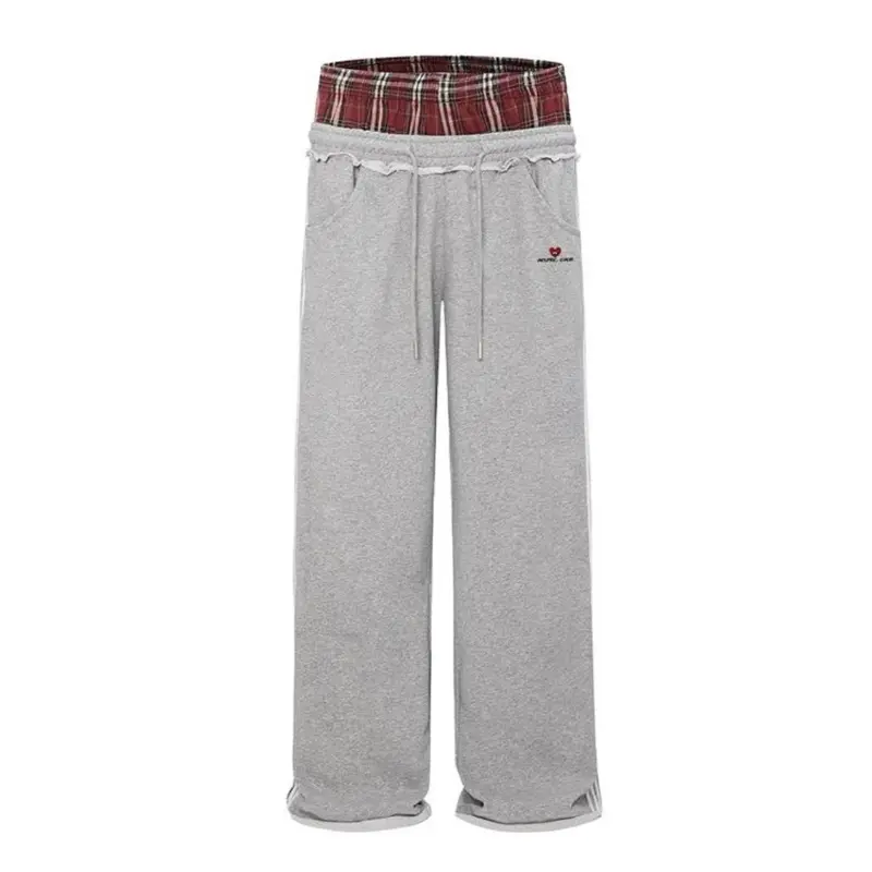 Y2K Retro Pants Harajuku Double Embroidered Waist Sweatpants Hip Hop Goth Clothes Fashion Wide Leg Baggy Pants Streetwear Unisex