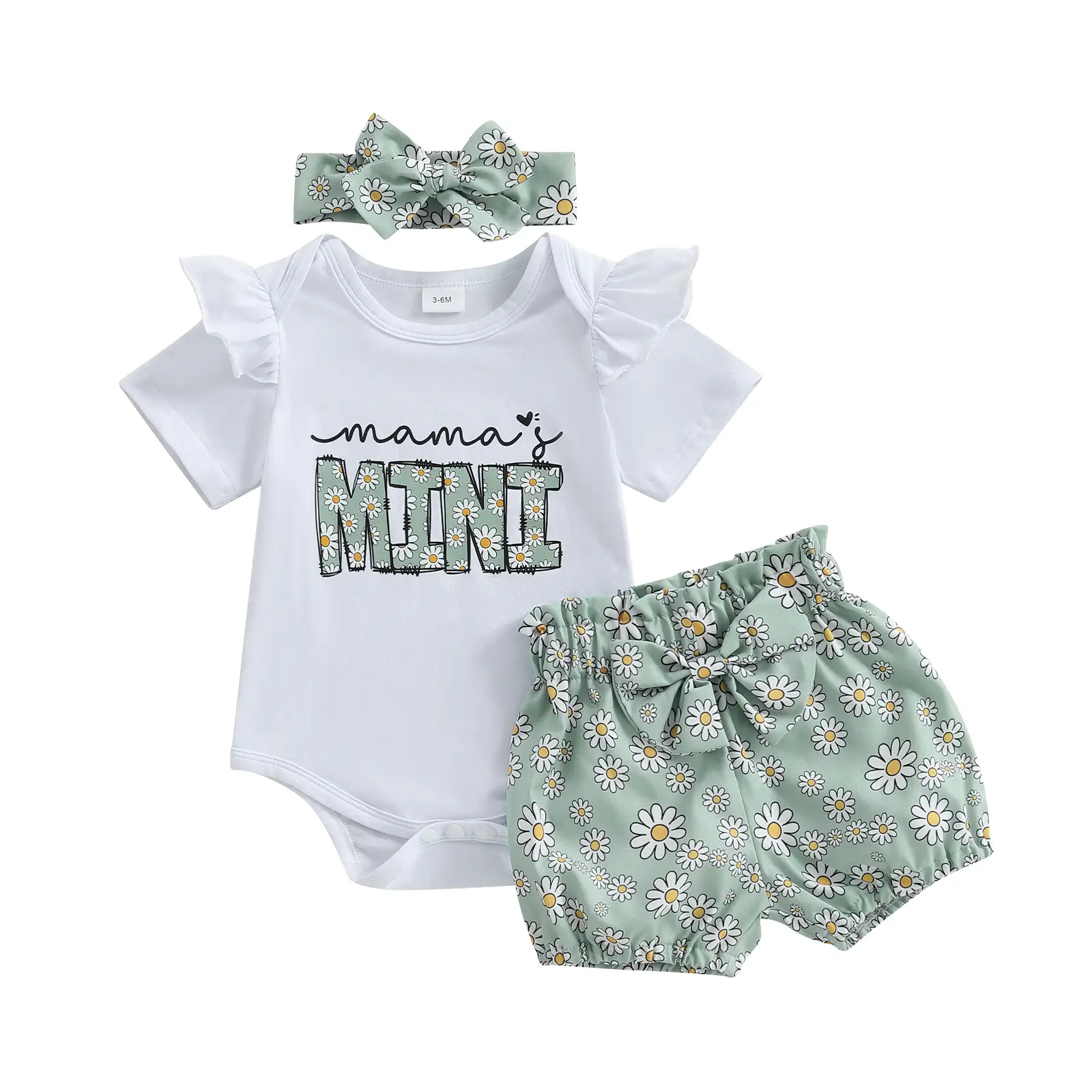 Baby Girls 3Pcs Summer Outfit Short Sleeve Romper + Daisy Print Shorts + Headband Set Infant Clothes 0 3 6 12 18 Months