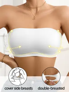 Women's Everyday Casual Plain Basic Cut-Out Strapless Bra, Soft Comfortable No Underwire Design, Fitted Backless Dual Buckle Style