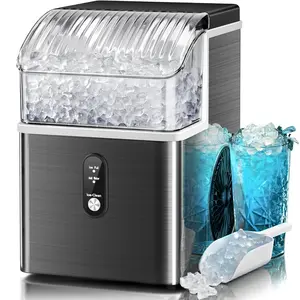 Kismile Nugget Ice Makers Countertop,Portable Ice Machine with Crushed Ice, 35lbs/Day,Self-Cleaning,One-Click Operation for Home Use(Black)