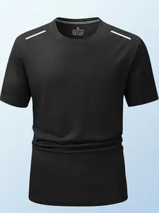Quick-Dry Short Sleeve T-Shirt with Reflective Strips, Lightweight Breathable Round Neck, Casual and Formal Wear, Summer Essential