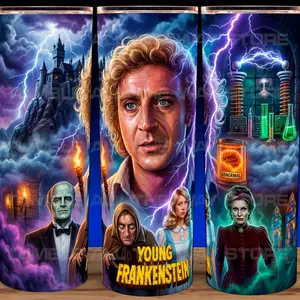Young Frankenstein 70s Gene Wilder Comedy Cup Mug Tumbler 20oz Stainless Steel Double Insulated Modern Drinkware with Lid & Straw for Fantasy Movie Fans