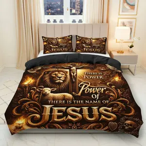 3PCS Duvet Cover Set, 1 Duvet+2 Pillowcases(Without filler), Lion Sheep Religious Inspirational Spiritual Christian theme, Christmas bedding set, Biblical Faith Inspirational Suitable for decoration bedroom living room guest room prayer room.