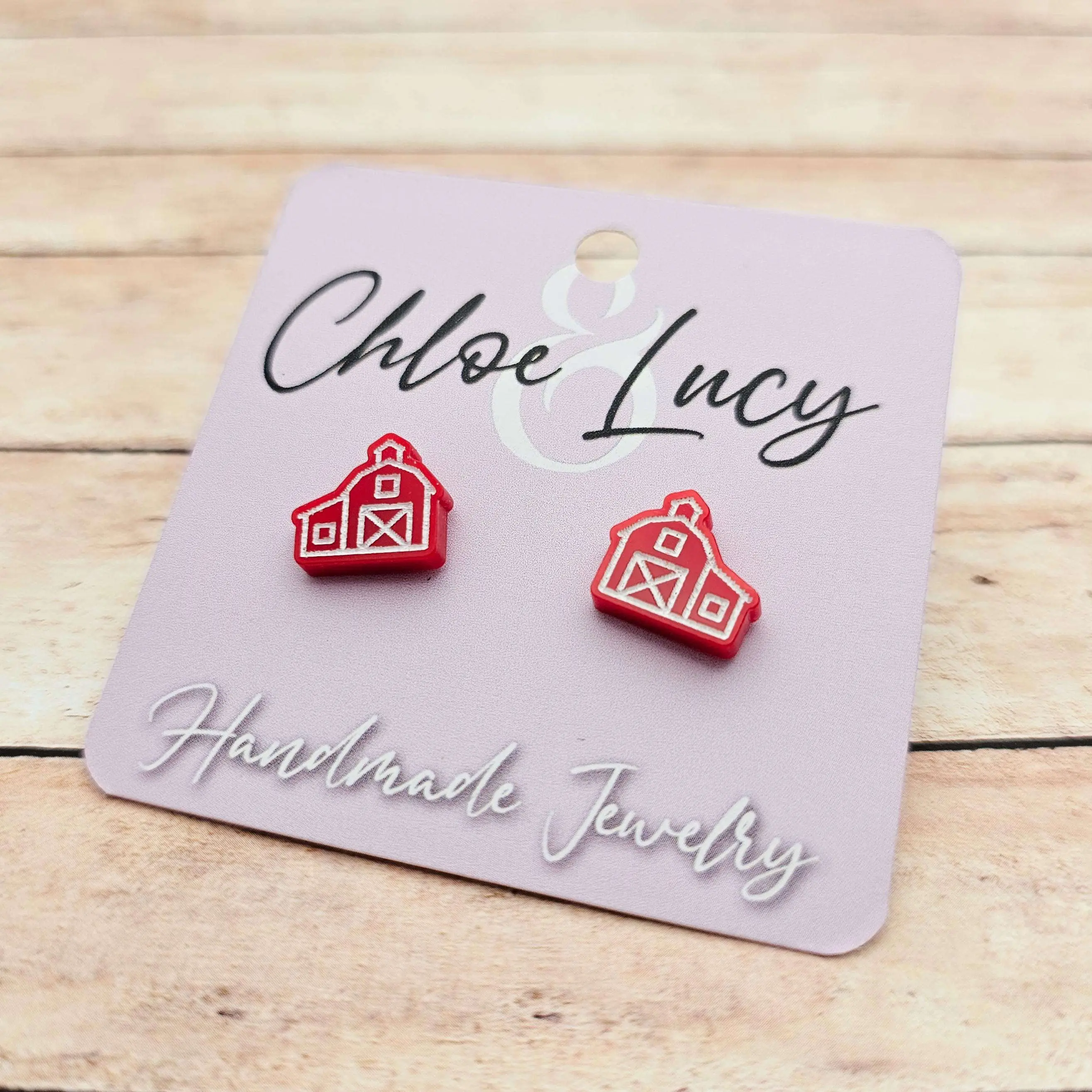 Red Barn Stud Earrings: Rustic Farmhouse Acrylic Jewelry, Handmade Country Style, 12Mm, Country Girls, Barn Wedding Lovers, Barn Silhouette