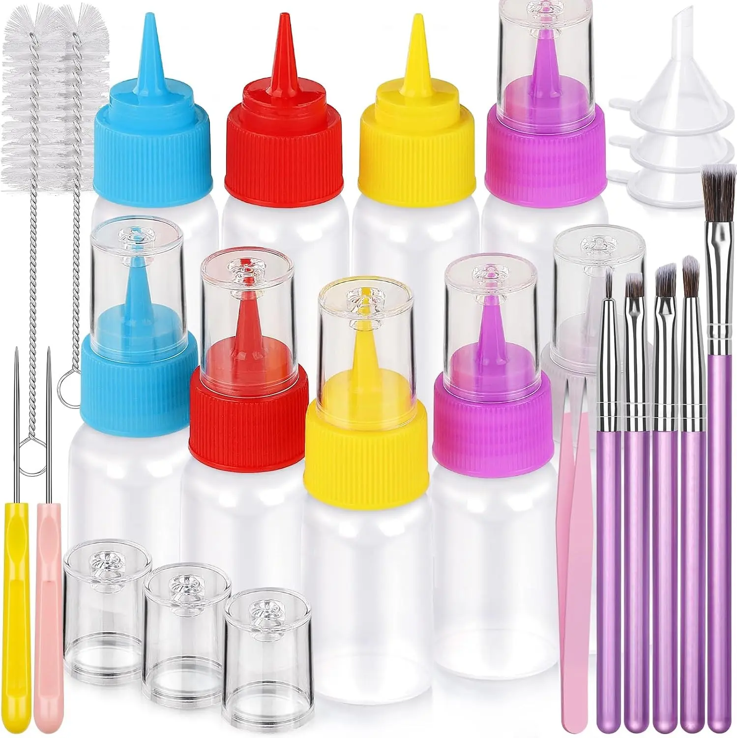 Cookie Decorating Kit - 1oz & 2oz Squeeze Icing Bottles, Cake Decorating Brush, Cookie Scribe Needle, Food Coloring Tools, Pastry Bakeware Set