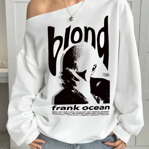 Women's Casual Loose Fit Off-Shoulder Long Sleeve Top, Graphic Print Design, Perfect for Parties & Spring/fall Seasons, Comfortable Daily Wear