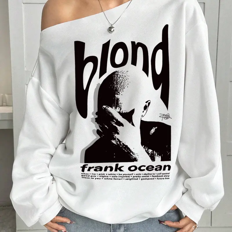 Women's Casual Loose Fit Off-Shoulder Long Sleeve Top, Graphic Print Design, Perfect for Parties & Spring/fall Seasons, Comfortable Daily Wear