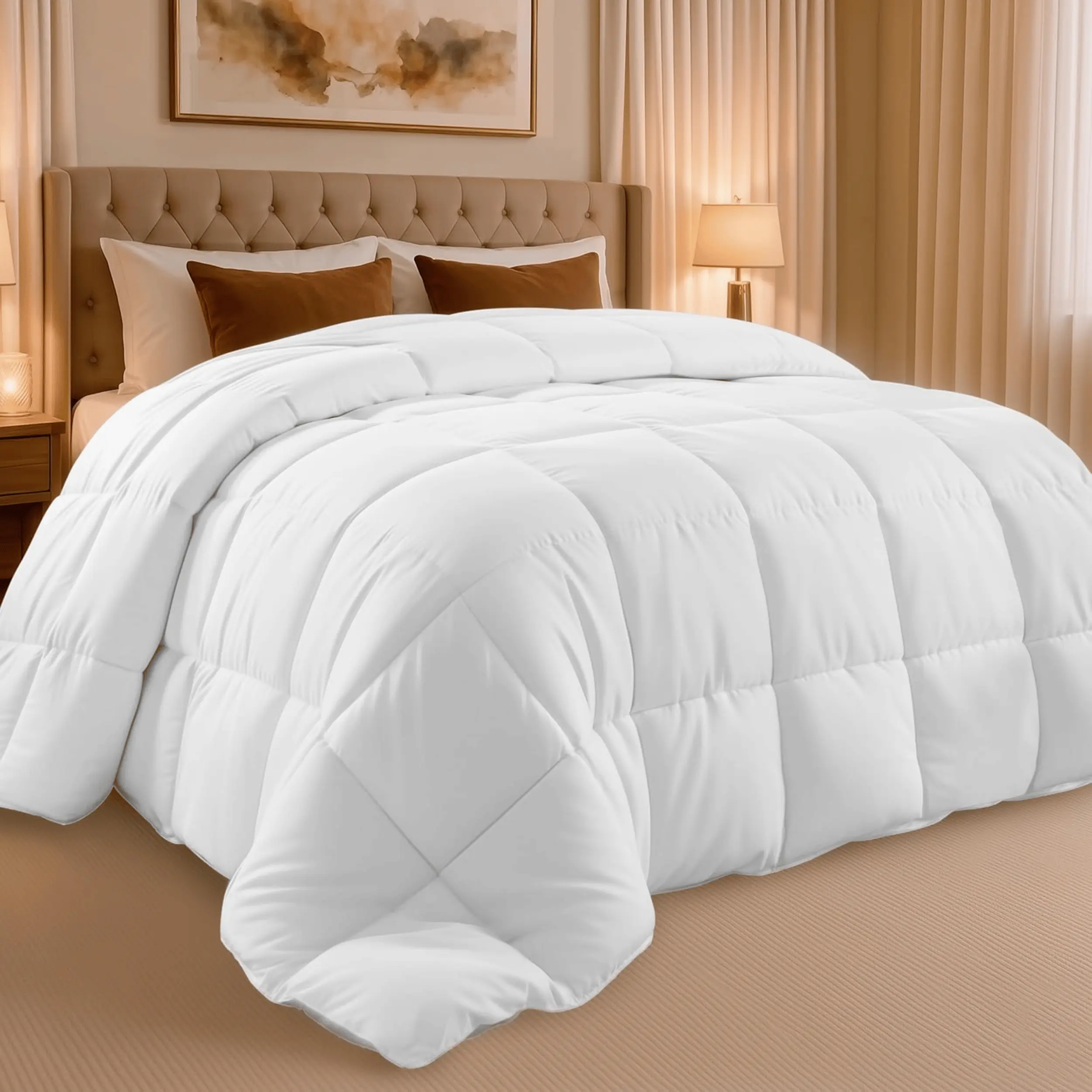 Queen Size White Comforter Duvet Insert Quilted Down Alternative Bedding Comforter with Corner Tabs, Box Stitched Fluffy Soft Bed Comforter for All Season Use, Queen 88 x 88 Inches
