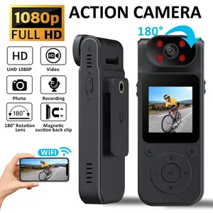 1080P WiFi Wearable Sports Camera, Rotatable Lens 180°, 1.45'' LCD Display, Vlog Body Cam, Ideal for Outdoor Activities & Law Enforcement, Wearable Action Camera