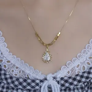 Brown Water Drop Necklace, Titanium Steel Pendant, Chic Minimalist Design, Elegant Fashion Collarbone Chain for Women DZXL3666