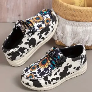 Stylish Women's Sunflower Print Canvas Low Top Lace Up Shoes