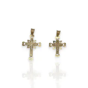 Cross CZ Pendant - 10K Yellow Gold