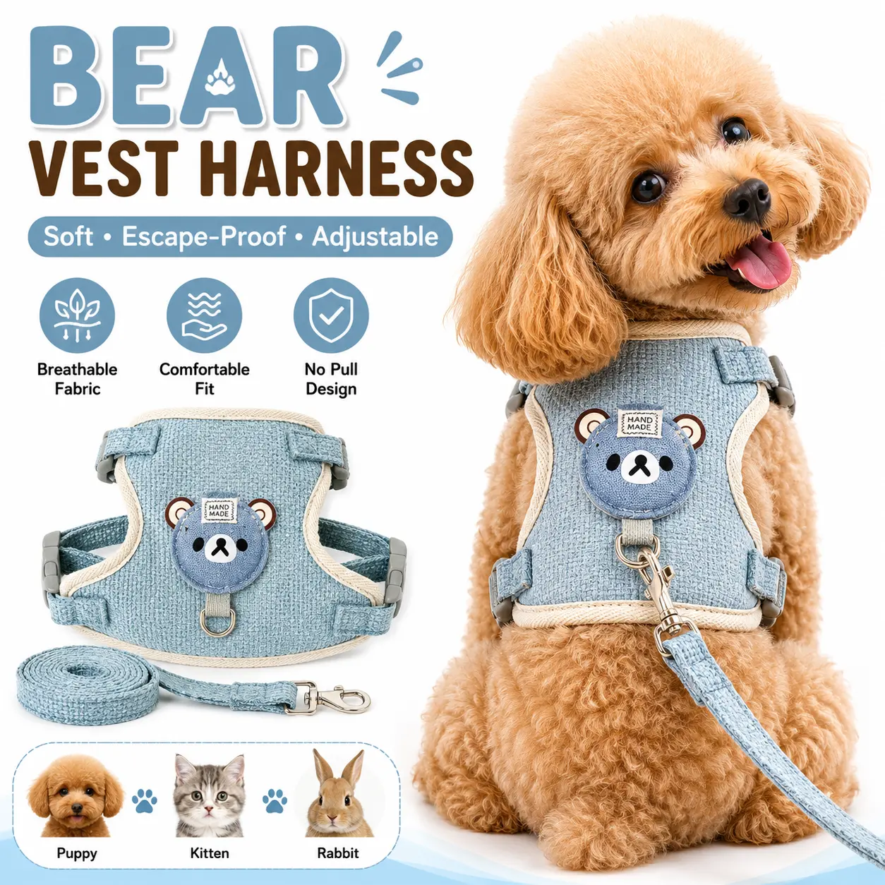 Small Pet Vest Harness And Leash Set For Walking Dogs Cats Rabbits Poodle Accessories