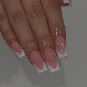 24pcs Rectangle French Silver Glitter Nail Tips, Acrylic Press-On Nails Set with Jelly Glue and File, Perfect for Parties and Daily Wear