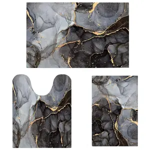 Rugs Sets 3 Piece,Black Gray and Gold Marble Bath Mat Rug,Non-Slip Absorbent Mat,Fit Door,Easy to,Shower Rug for Shower Sink and Accessories