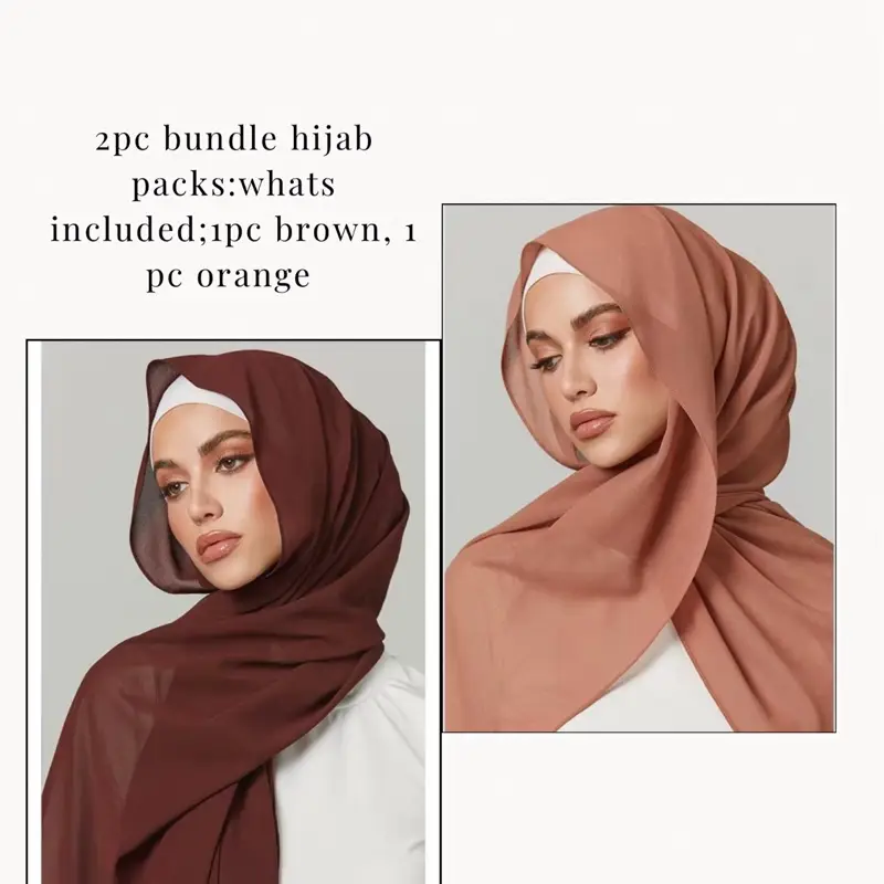 2pc Essential Chiffon Hijab Duo , Chiffon Scarf Hijab - Premium Quality Day Colors Chiffon Scarf for Muslim Fashion, Versatile Headwear, Lightweight &