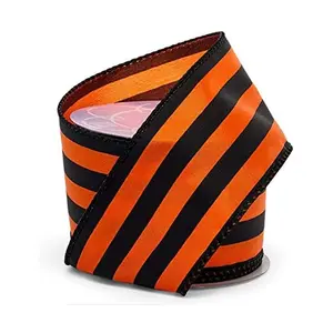 Black and Orange Carnival Striped Wired Ribbon - 2.5in. Wide x 10 Yards (56109202) - Orange Ribbons, Halloween Ribbons