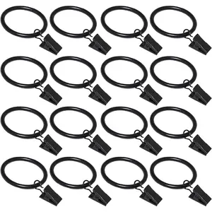 Pack of Curtain Rings with Clips-Black Window Clip Rings for Hanging Drapery, Drapes & Bows - 1.26 Inches in Diameter, Fits up to 1" Rod