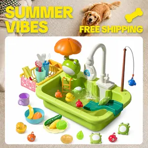 CUTE STONE Play Sink with Running Water, Pretend Play Kitchen Sink with Upgraded Electric Faucet, Realistic play set learning cookingset Plastic Toy Outdoorfu, Summervibes tiktokshopspringglowup,summervibes
