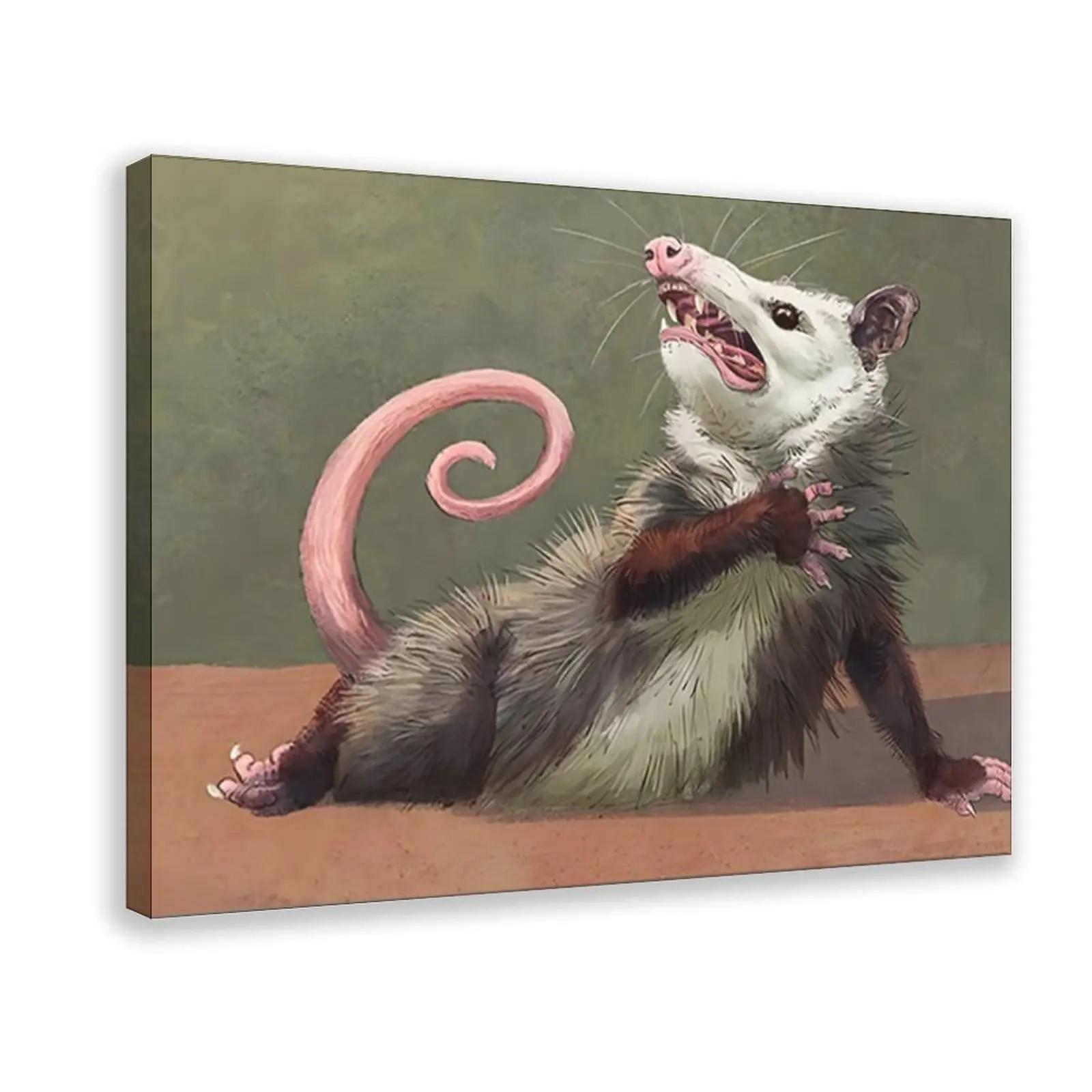 Opossum Funny Poster Canvas Wall Art, Animals Decor, Quirky Wall Decor, Opossum Humor Artwork for Animal Lovers, Funny Gift Idea for Home cartoon pattern