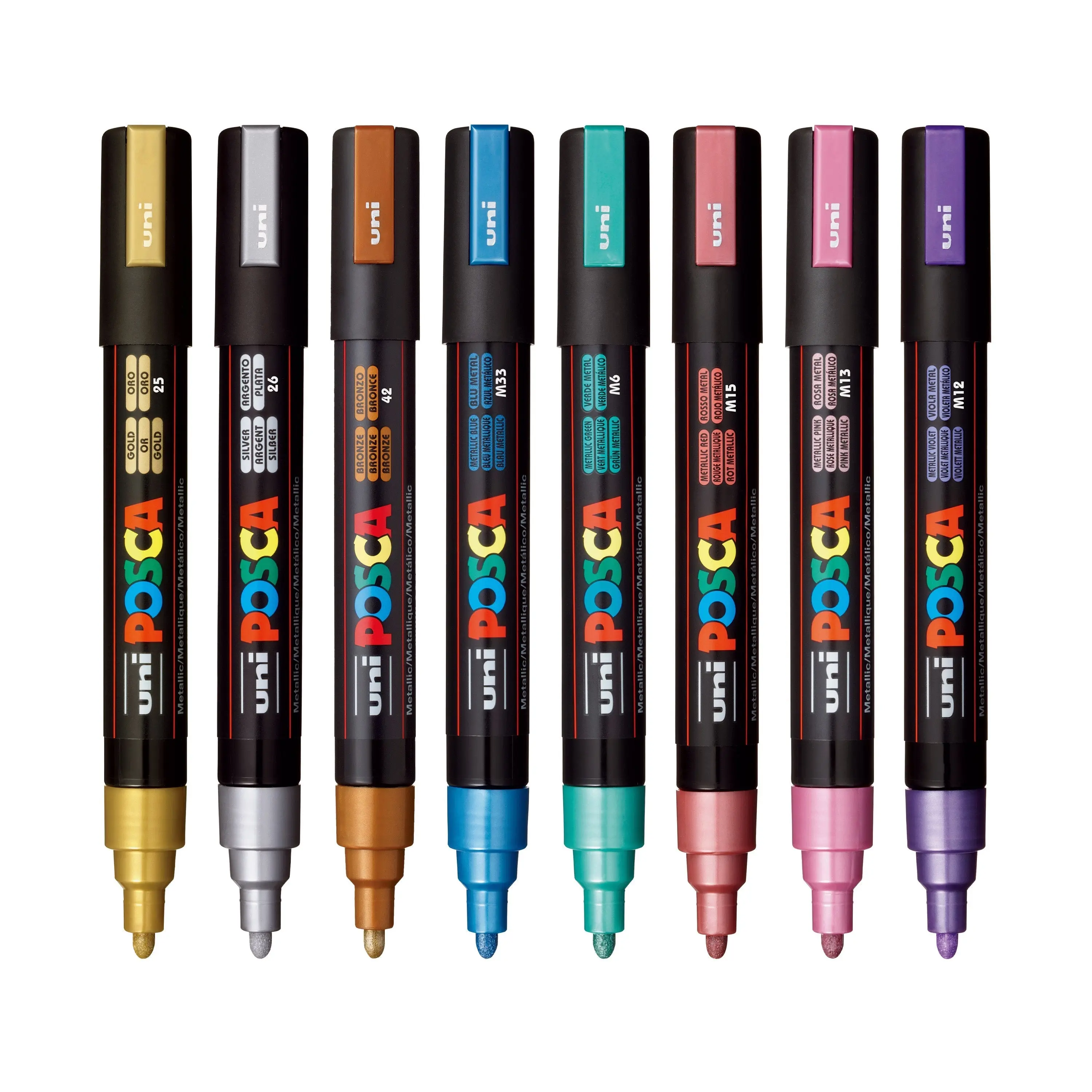 uni® POSCA® PC-5M, Metallic Water-Based Paint Markers (8 Pack)