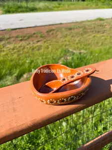 Salsero Clay Plate and Spoon Set / Clay Plate / Clay Spoon / Jarritos Mexicanos/ Tazas Artesanales/ Artesanias Mexicanas Ceramic Traditional
