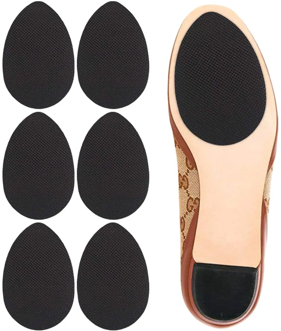 XINIFOOT 6 Pairs Self-Adhesive Silica Gel Heel Pads for Footwear, Soft Rubber Bottom Non Slip Protector with Dancefloor Grip, Anti-Skid Peel-And-Stick Shoe Insoles for Walking/Dancing, Secure, Durable, Unscented