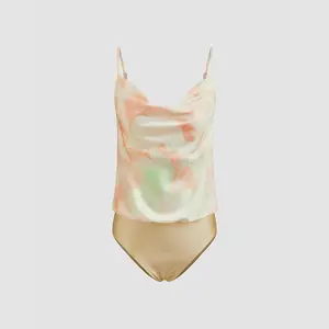 Cider [size 2-26] Satin Cowl Neck Tie Dye Cami Bodysuit Dealsforyou