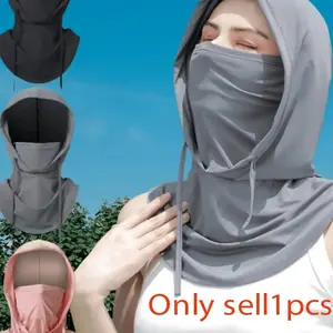 Sun Protection Balaclava, Ice Silk Hooded Face Cover with Neck Flap, Adjustable Drawstring UV Shield for Hiking & Cycling, Breathable Full Coverage Sun Hat for Women & Men