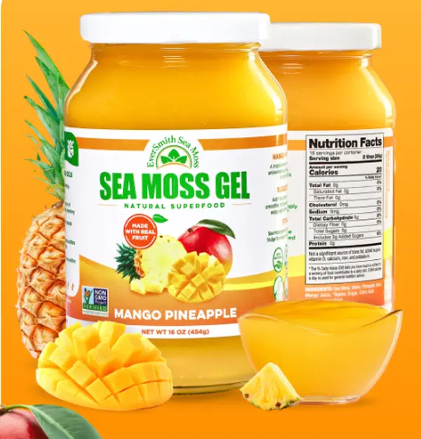 Wildcrafted Irish Sea Moss Gel in Mango Pineapple | Raw Sea Moss Gel Rich in Essential Vitamins, Nutrients & Trace Minerals | Daily Immunity, Energy & Wellness Support | Made in USA, Sustainably Harvested | 16 oz Jars