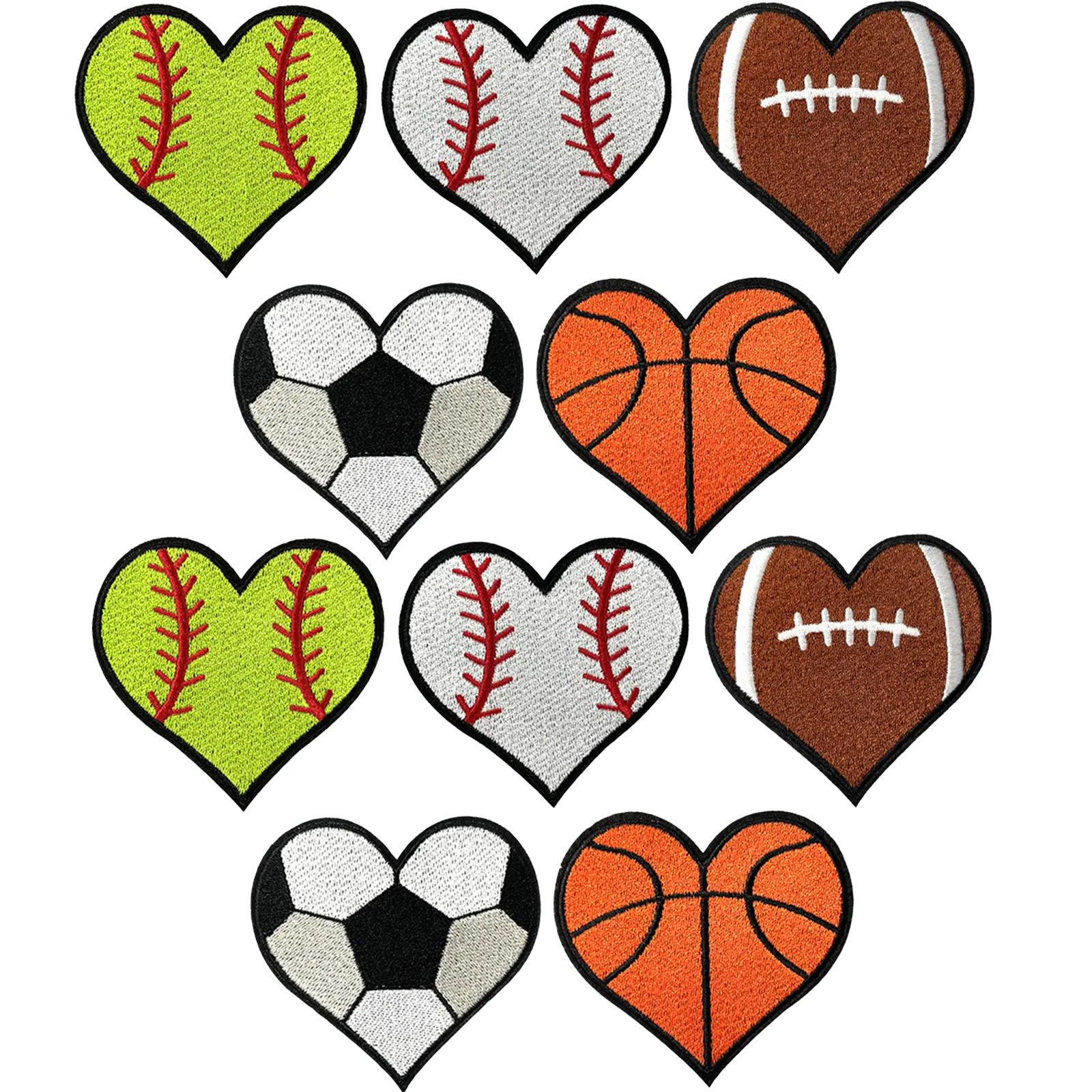 10Pcs Heart Embroidery Iron On Small Patches Sports Ball Decorative Fashion Cute Appliques Accessories for DIY Clothes Jackets Hats Backpacks