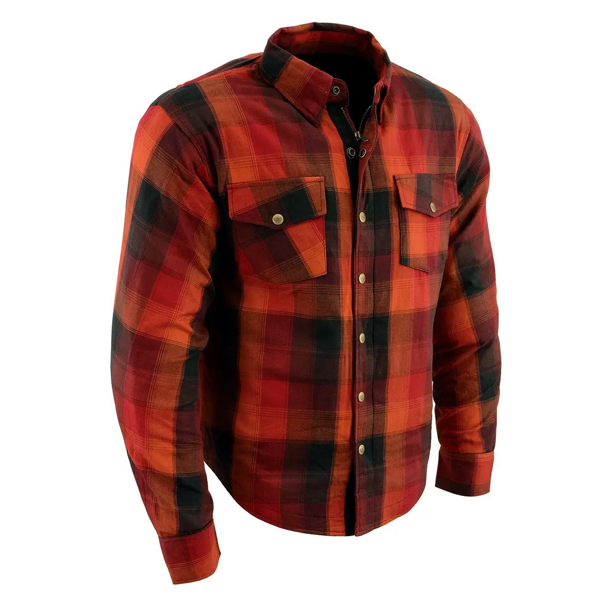 Men's Orange Plaid Flannel Biker Shirt w/ CE Approved Armor Men's Orange Plaid Flannel Biker Shirt w/ CE Approved Armor