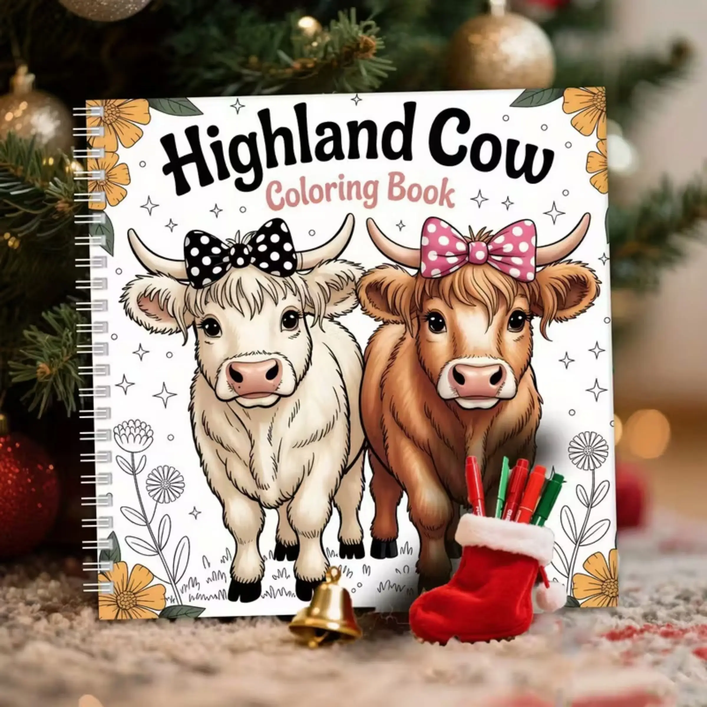 Scottish Highland Cow Coloring Book - 7.87x7.87 Inch, Portable Size, 24 Single-Sided Pages, Upgrade Spiral Bound - Highland Cow & Holiday Decor Designs, Playful Illustrations, Perfect Birthday/Christmas/New Year Gift for Relaxation & Creative Expression