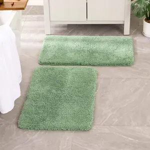 Set of 2 non slip shaggy bathroom rugs extra thick soft bath mats plush microfiber absorbent water for tub shower machine washable sage green 16x24 inches