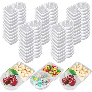 Reusable 2 Compartment Snack & Dip Containers with Lids (20 Pack),  Divided Trays for Lunch, Condiments, Appetizers, Party Food, Meal Prep