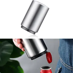 Premium Beer Bottle Opener, Automatic Stainless Steel Quick Pop Top Can Opener by Magnet Catching No Damage Caps Wine Accessory Push Down Off Magnetic Bartender Tool for Home Picnic Camping