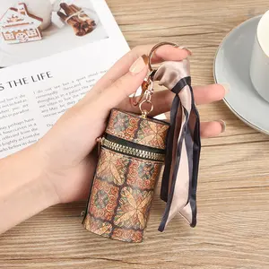 New Cute Lipstick Bag Round Barrel Fashion Simple Bucket Shape Mini Keychain Buckle Bag Scarf Small Bag for Women