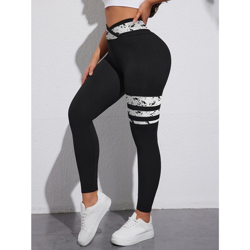 Cross Waist Color Block Yoga Workout Pants - High Waist, Running Sports Fitness Leggings - Polyester & Spandex - For Women - Suitable for Yoga, Running, Fitness - Perfect Gift for Active Women