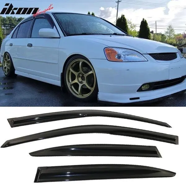 For 2001-2005 Honda Civic Sedan Mugen Style Acrylic Window Visors Sun Rain Guard 4PC