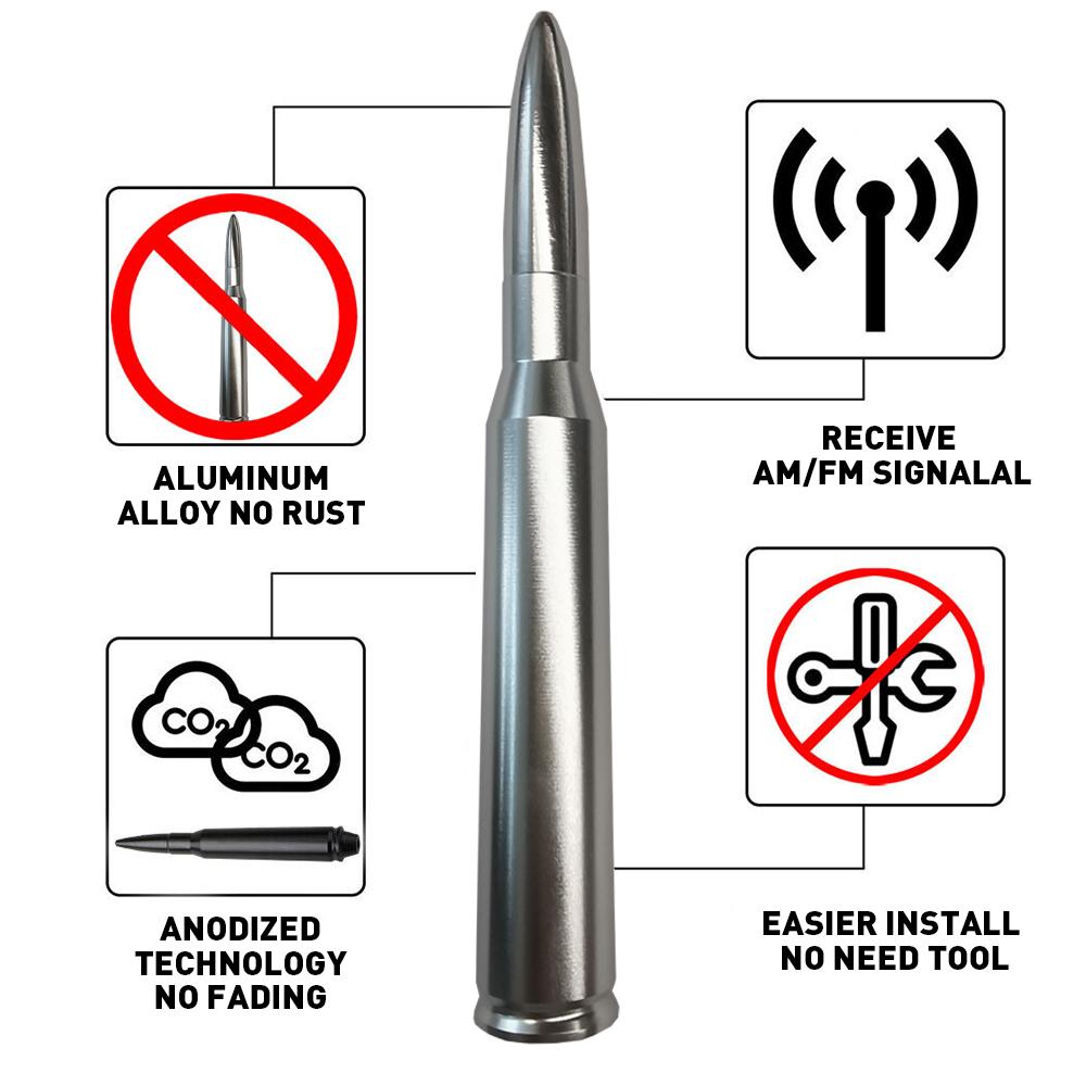 AUXITO Silver Bullet Antenna Kit FM Universal Fit Motorcycles Cars Street Rods Boat US