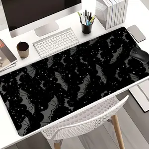 Black Bat Pattern Mouse Pads Extra Large Computer Desk Top Mat, Desk Accessories, Non - Slip Rubber Base & Stitched Edge, Halloween - Inspired Design for Home and Office