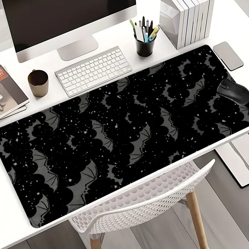 Black Bat Pattern Mouse Pads Extra Large Computer Desk Top Mat, Desk Accessories, Desk Supplies, Non - Slip Rubber Base & Stitched Edge, Halloween - Inspired Design for Home and Office