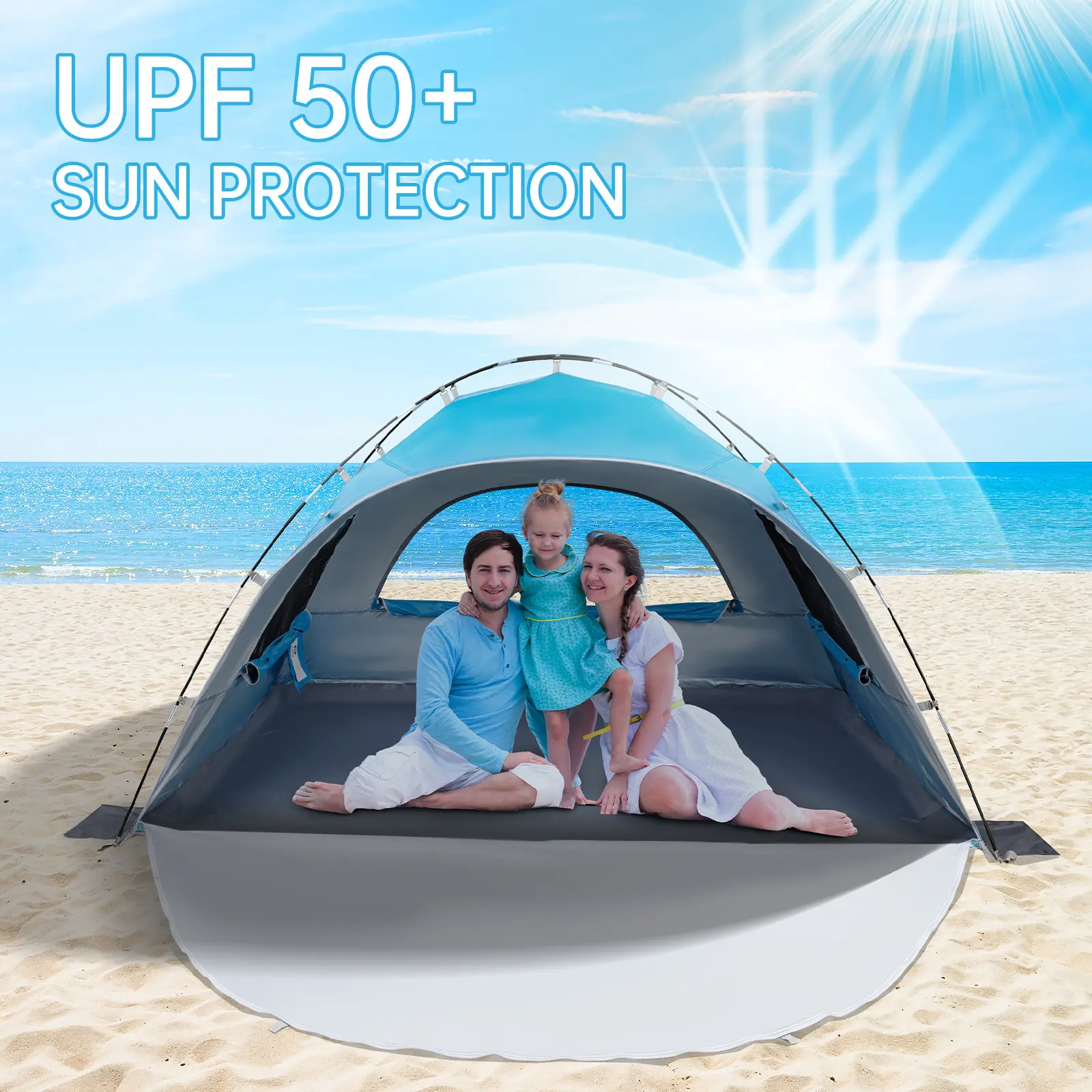 Night Cat Windproof Portable Sun-Shaded Dome Tent - 2-4 Person Camping Shelter with UPF 50+ UV Protection, 3 Mesh Windows, Breathable Panels, Extended Floor, Compact Pack, Easy Setup for Summer Outdoor Use, Windproof Portable Tent, Sun-Shaded Dome Tents