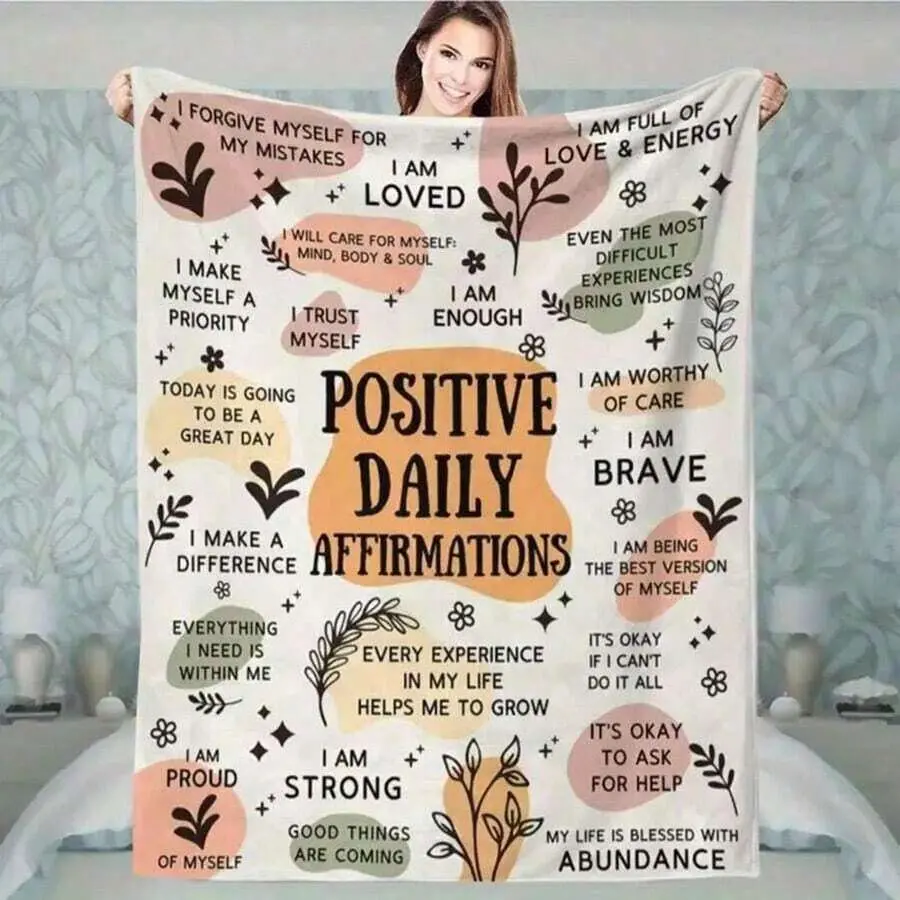 Inspirational Daily Affirmation Soft Flannel Blanket, College Style 100% Polyester Knit Fabric, Digital Printed Positive Belief Gift, Empowering Women, Mental Health Support, All Season
