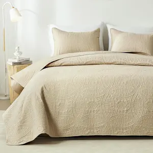 【Summer Vibe】Classic King Size Coin Pattern Ultrasonic Quilt Set - 3-Piece Durable Lightweight Soft Coverlet, Stitch-Free Modern All-Seasons Bedding, Machine Washable, King Size Option