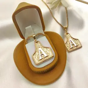 Western Cowboy Initial Letter Pendant Necklace, Gold Plated Vintage Engraved Eagle Chain, Hip Hop Fashion Jewelry for Men Women